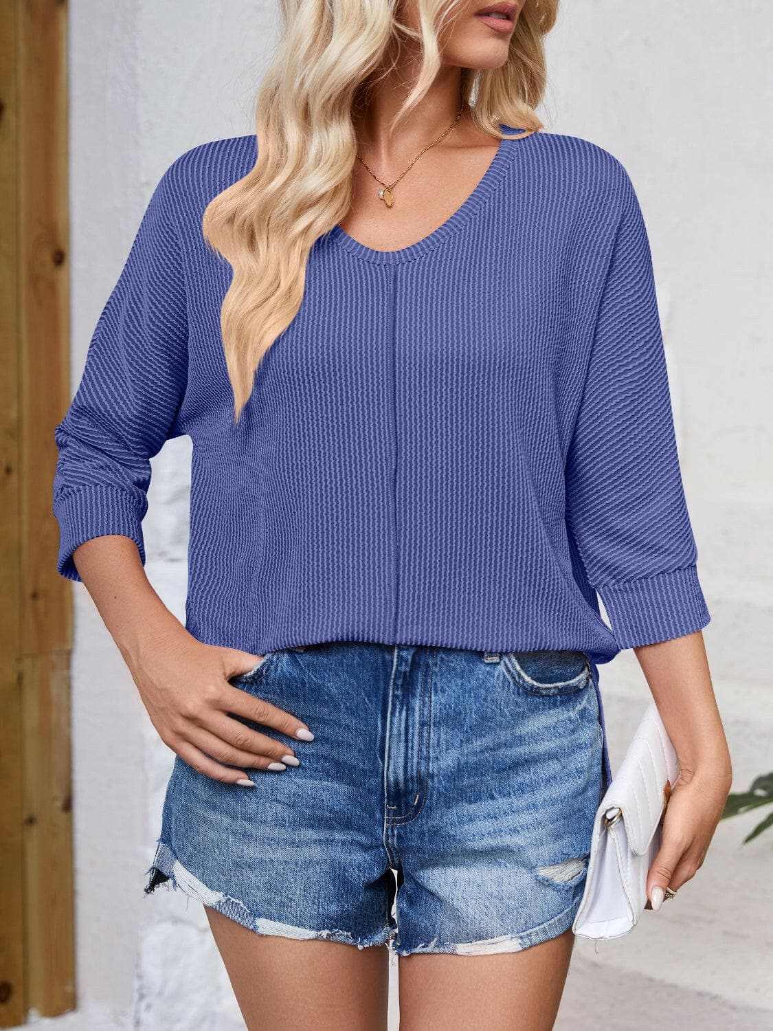 Textured 3/4 sleeve blouse - Love Salve
